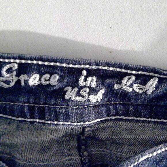 Grace in LA Womens Embellished Pocket Bling Flare Low Rise Jeans Size 30 (34) - Picture 2 of 12